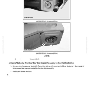 May include: Diagram of mechanical components with labels and text. The image shows two detailed views of machinery parts, including a hexagonal shaft, with labels and instructions for assembly and disassembly. The text includes part numbers and a legend.