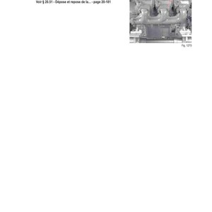 May include: Diagram of engine accessories with text in French. The image shows a detailed view of engine components, including exhaust pipes and other mechanical parts. The text provides instructions and references to specific pages.