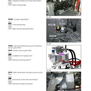 Puede incluir: Diagrama t&eacute;cnico del sistema de veh&iacute;culo Fendt Katana 65 S4, con etiquetas para componentes como la bomba principal (PV), la bomba del sistema de alimentaci&oacute;n (PZ) y el bloque de control de enlace (SBHW). Incluye las figuras 280, 281, 282 y 283.