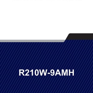 Puede incluir: Un manual de servicio con el t&iacute;tulo "SERVICE MANUAL" en negrita, texto negro en la parte superior. La secci&oacute;n inferior presenta el texto "R210W-9AMH" en blanco. El fondo es azul oscuro con l&iacute;neas diagonales blancas.