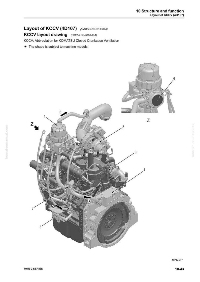 May include: Diagram of a KCCV (4D107) engine layout, with labels and arrows pointing to various components. The image includes a detailed view of the engine's structure and function, with text indicating the engine's model and series.