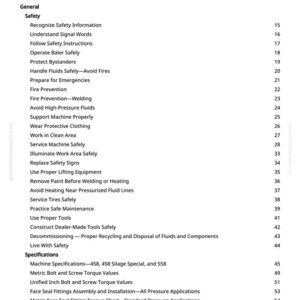 Puede incluir: Una p&aacute;gina blanca titulada "Tabla de Contenidos" de un manual. La tabla enumera temas de seguridad como "Reconocer la informaci&oacute;n de seguridad", "Prevenci&oacute;n de incendios" y "Mantener la m&aacute;quina de forma segura".