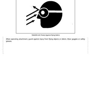 Puede incluir: Gr&aacute;fico en blanco y negro que muestra una cabeza con un ojo y tres flechas que apuntan hacia ella. El texto &laquo;Protect Against Flying Debris&raquo; est&aacute; en la parte superior de la imagen.