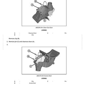May include: Diagram of a fertilizer meter with labels A, B, and C, and the text "Repair Fertilizer Meter-1745". The diagram includes instructions for removing clips and pins, with the text "Clean Out Door" and "Access Door".