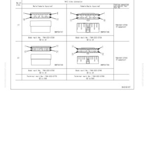 Op de afbeelding: Diagram van een connector contactverbindingstabel met details van mannelijke en vrouwelijke behuizing. Bevat onderdeelnummers en illustraties van MIC-boomconnectoren. Tekst: "40 Probleemoplossing".