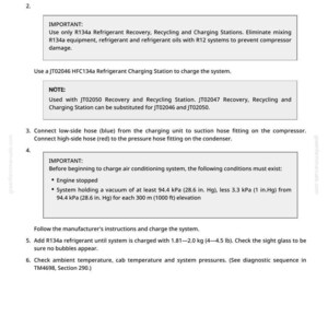 Peut inclure: Page de manuel technique sur le &laquo; Syst&egrave;me de climatisation &raquo;. Instructions pour l'&eacute;vacuation, l'utilisation du r&eacute;frig&eacute;rant et les connexions de tuyaux. Conditions importantes et proc&eacute;dures de charge du r&eacute;frig&eacute;rant sont d&eacute;taill&eacute;es.