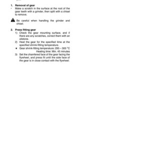 Peut inclure: Une page de manuel de r&eacute;paration expliquant le remplacement d'une couronne de volant moteur. Le texte donne des instructions &eacute;tape par &eacute;tape pour le retrait et le montage &agrave; la presse, avec des consignes de s&eacute;curit&eacute;. La page est blanche avec du texte noir.