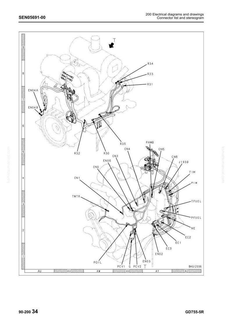 May include: An engineering diagram with detailed schematics of an engine, featuring labeled components and wiring. The diagram includes text such as "200 Electrical diagrams and drawings" and various reference numbers.