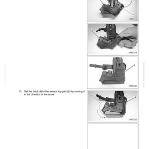 May include: Illustrated instructions for DEF tank sensor removal and installation. The images show the disassembly and assembly steps, including holding the boot and setting it to the sensor top part. The text includes part numbers and model information.