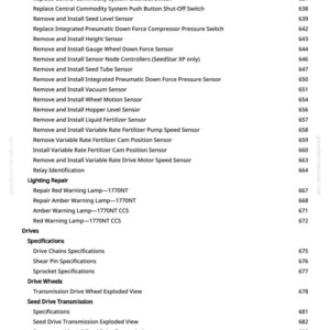 May include: A detailed list of agricultural equipment repair and maintenance procedures. The document includes instructions for adjusting, replacing, and installing various components, such as sensors, switches, and lamps. The text is organized with numbered sections and sub-sections.