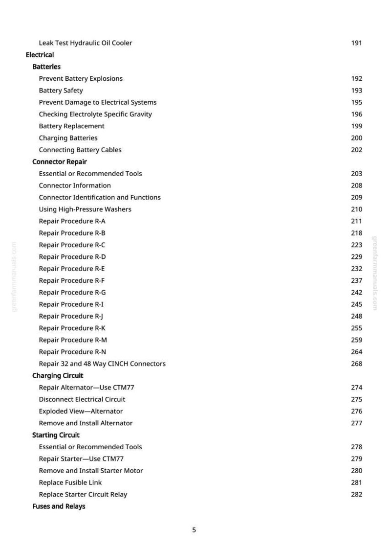 Pu&ograve; includere: Pagina di un manuale con sfondo bianco, con un sommario. Gli argomenti includono sistemi elettrici, batterie e circuiti di ricarica. I numeri di pagina sono a destra.