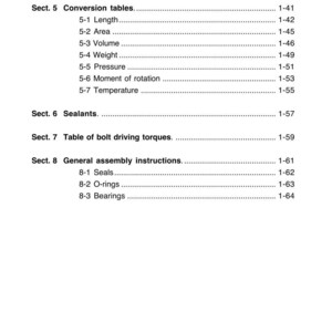 Puede incluir: P&aacute;gina de manual t&eacute;cnico en blanco y negro con el t&iacute;tulo &laquo; INTRODUCCI&Oacute;N &raquo; y &laquo; CAP.1 &raquo;. La p&aacute;gina enumera tablas de conversi&oacute;n, selladores, pares de apriete de pernos e instrucciones generales de montaje.