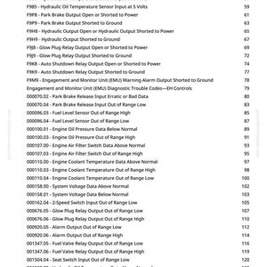 May include: A page from a manual with a list of diagnostic trouble codes, including engine, fuel, and sensor issues. The text is black on a white background, with page numbers and a website address.
