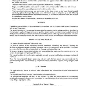 Puede incluir: Manual para tractores Serie 6H de Landini, con introducci&oacute;n, informaci&oacute;n de responsabilidad y prop&oacute;sito del manual. Incluye detalles de copyright y la direcci&oacute;n del fabricante. Destinado al personal de taller y t&eacute;cnicos de servicio.