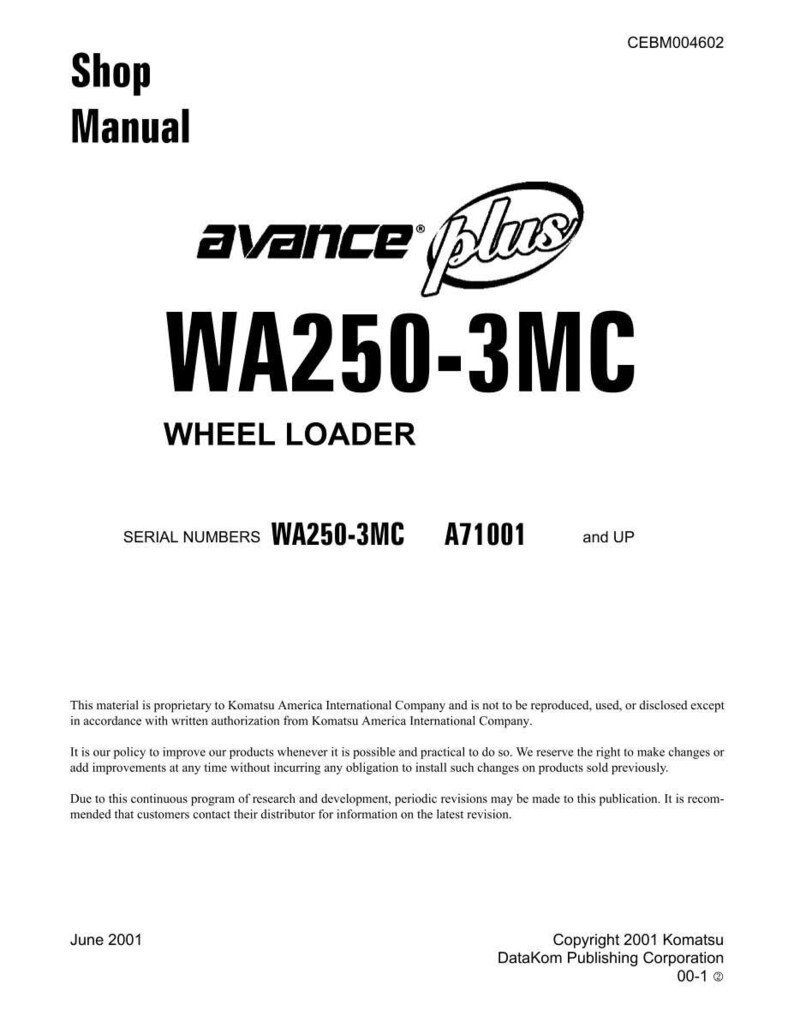 Komatsu WA250-3MC Hjullastare Servicemanual Reparation Verkstad PDF Ladda ner bild 3