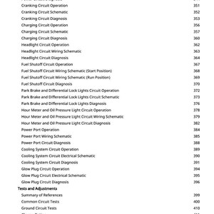 May include: A page from a manual with a list of automotive electrical system topics, including "Power Circuit Operation," "Charging Circuit Diagnosis," and "Battery Load Test." The page numbers are listed on the right.