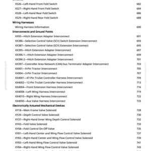 May include: A page from a manual with a list of technical components, including switches, wiring harnesses, and interconnects. The text includes part numbers and descriptions for various electronic and mechanical devices.