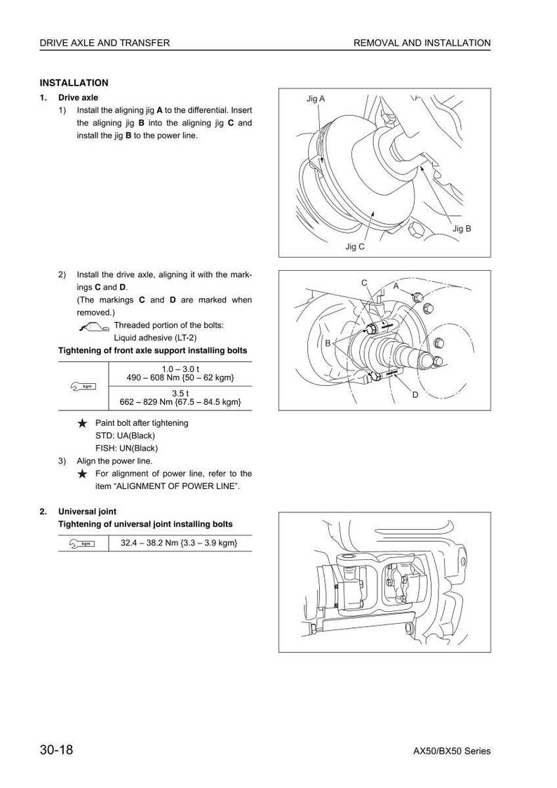 Puede incluir: Diagrama de las instrucciones de instalaci&oacute;n del eje de transmisi&oacute;n y la transferencia. Incluye ilustraciones de plantillas de alineaci&oacute;n, pernos y alineaci&oacute;n de la l&iacute;nea de alimentaci&oacute;n. El texto incluye especificaciones de par en Newton-metros.