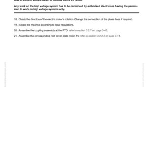 May include: A page from a machinery manual with a warning about hazardous voltage. The text includes safety instructions and assembly steps. The top of the page has the title "Superstructure" and "Machinery house".