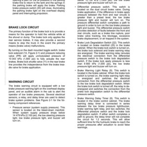 May include: A technical diagram detailing a brake lock circuit, warning circuit, and related components. Includes text descriptions of pressure sensors, switches, and relays, along with their functions in a vehicle's braking system.