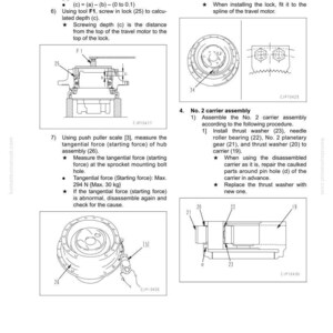 Op de afbeelding: Technisch diagram met instructies voor het demonteren en monteren van een mechanisch onderdeel. Instructies omvatten metingen in Newton en kilogram, met diagrammen die het proces en de onderdelen tonen.