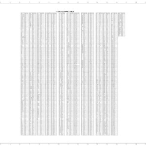 May include: An electrical schematic titled "CONNECTOR TABLE" with a grid of text-filled rows and columns. The document includes a title and sheet number, along with other technical details. The design is a grid-like structure.