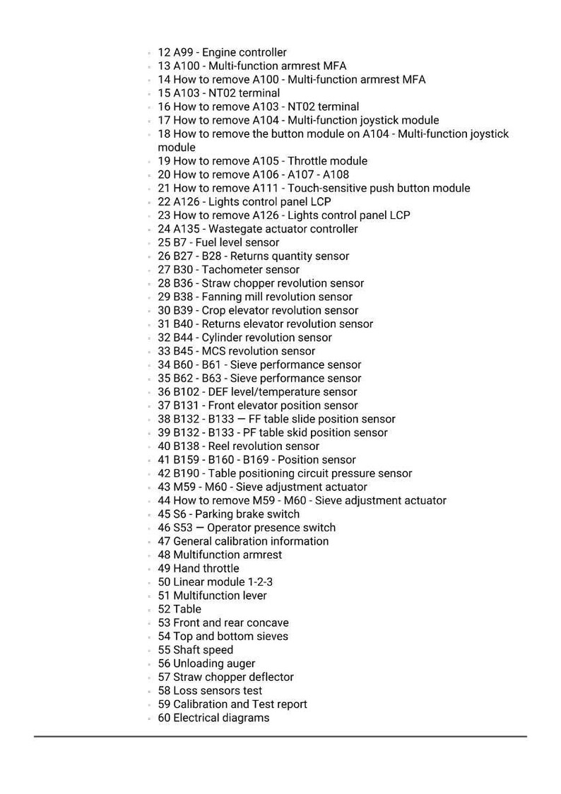 Puede incluir: Una lista detallada de componentes e instrucciones, que incluye el controlador del motor, sensores y m&oacute;dulos. El texto incluye n&uacute;meros de pieza y descripciones de varias funciones, como el nivel de combustible, sensores de revoluci&oacute;n e interruptores de freno. Ideal para referencia t&eacute;cnica.