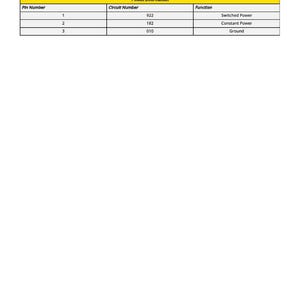 K&ouml;nnte beinhalten: Eine technische Zeichnung mit Pinbelegungsinformationen f&uuml;r einen W8002-Konstantstrom-Kabelbaum. Das Diagramm enth&auml;lt eine Tabelle mit Pinnummer, Schaltkreisnummer und Funktion. Die Tabelle listet die Funktionen als geschaltete Leistung, konstante Leistung und Masse auf.