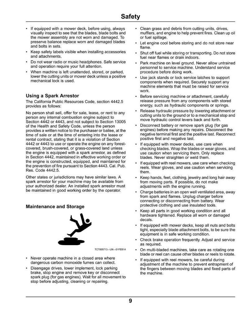 Peut inclure: Page blanche avec des consignes de s&eacute;curit&eacute; et d'entretien. Le texte aborde l'utilisation de la tondeuse, les pare-&eacute;tincelles et le stockage. Une silhouette noire illustre une personne utilisant une machine, soulignant la s&eacute;curit&eacute;.