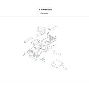 Puede incluir: Un diagrama expl&iacute;cito de la secci&oacute;n trasera de un veh&iacute;culo, etiquetado como "1.3. Hinterwagen". La imagen es una ilustraci&oacute;n t&eacute;cnica con varios componentes y etiquetas, renderizada en blanco y negro con acentos rojos. El n&uacute;mero de p&aacute;gina "10/189" es visible.