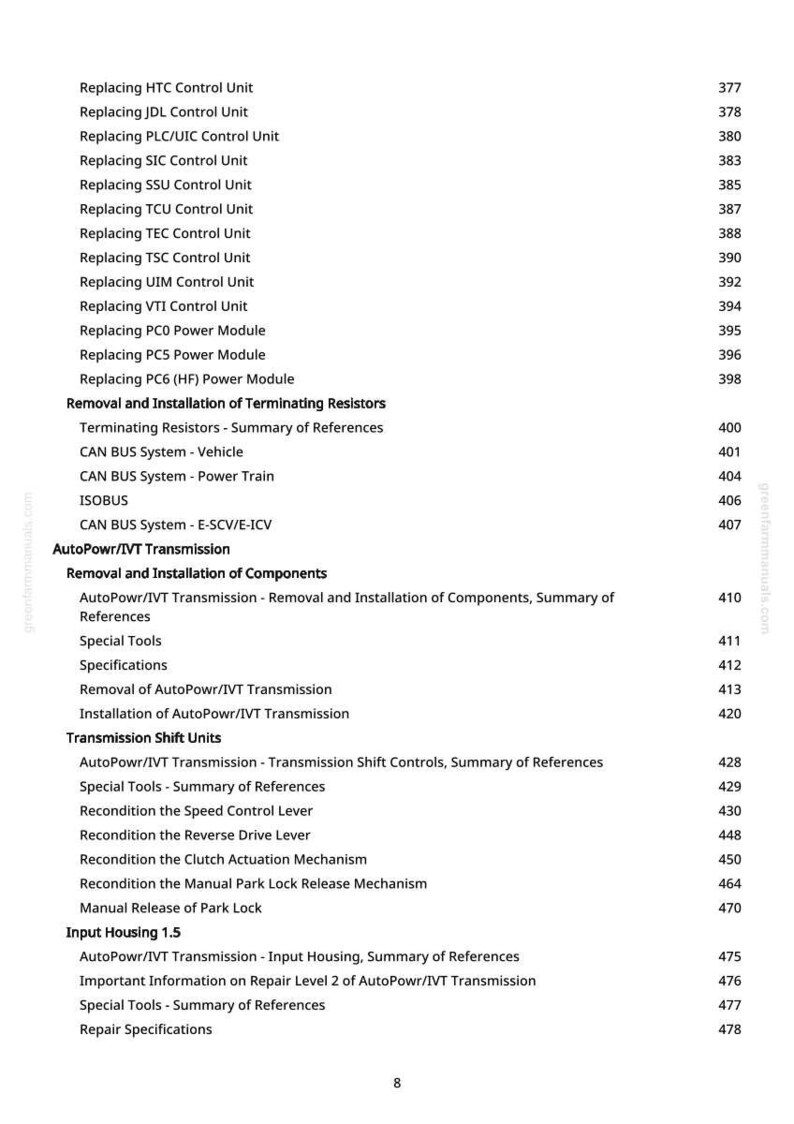 May include: A detailed table of contents from a manual, featuring a list of automotive repair topics. The text includes sections on control units, transmission systems, and component installation, with corresponding page numbers.