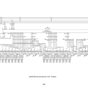 May include: A detailed black and white schematic diagram of a dual planter 2130 with 18 rows. The diagram includes numerous lines, connectors, and labels, providing a technical overview of the system's wiring and components.