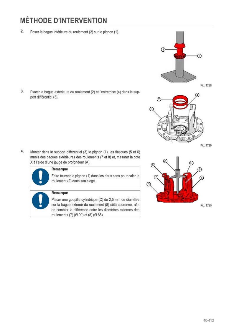 Pu&ograve; includere: Diagramma tecnico che illustra le fasi di montaggio meccanico. L'immagine presenta componenti etichettati come cuscinetti, pignoni e supporti. Le istruzioni in francese guidano il processo di assemblaggio.