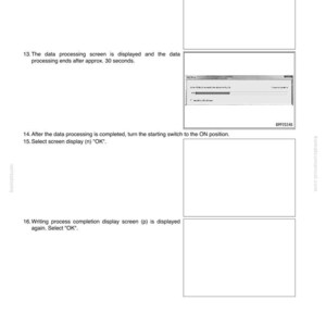 May include: A page from a manual with instructions for engine controller adjustments. The text includes steps for selecting screen displays and data processing. A screenshot of a computer screen is visible. The document is labeled FH60,70,80-2.