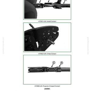 May include: Diagrams showing the installation and crimping of electrical contacts. The images detail the steps for installing and crimping wires, including the use of a crimping tool. The text includes labels for wire, insulation crimp, and wire crimp contact.
