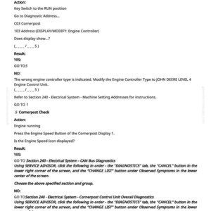 May include: A white document with black text detailing engine controller checks and diagnostic instructions. The document includes steps for engine diagnostics, referencing specific sections and procedures.