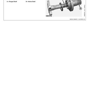 May include: Diagram of a flanged shaft (A) and hollow shaft (B) from a Gathering Drum Spur Gear Angle Drive. The image includes text instructions to inspect for chipped or broken teeth and replace parts as needed. The part number is KM505783.