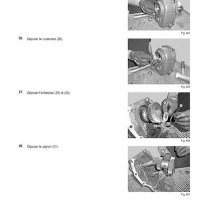 May include: A technical diagram illustrating a mechanical intervention method. The image shows step-by-step instructions with numbered steps and corresponding figures. The steps include removing and depositing various components like bearings, spacers, and a pinion.