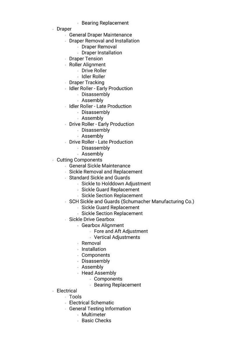 Manual de servicio en PDF para el cabezal Draper Massey Ferguson 5200 Xxxxxxxxxchdw1999 y modelos anteriores / Reparación en taller / Descarga instantánea imagen 3