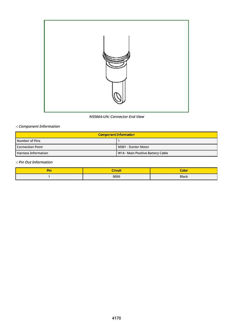May include: Technical diagram of a connector end view, labelled N55664-UN. The image includes a detailed component diagram with information on pins, connection points, and harness details. The colour of the circuit is black.