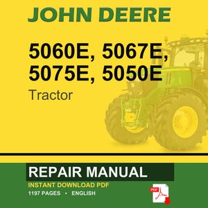 May include: A John Deere tractor repair manual cover. The image features a green and yellow tractor on a yellow background. Text includes "JOHN DEERE", tractor model numbers, and "REPAIR MANUAL". The manual is an instant PDF download.