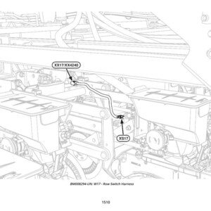 Pode incluir: Desenho linear de um componente mec&acirc;nico, rotulado com "XX17/XX4240" e "XS17". O texto "BM008294-UN: W17 - Row Switch Harness" est&aacute; na parte inferior. A imagem &eacute; um diagrama t&eacute;cnico.