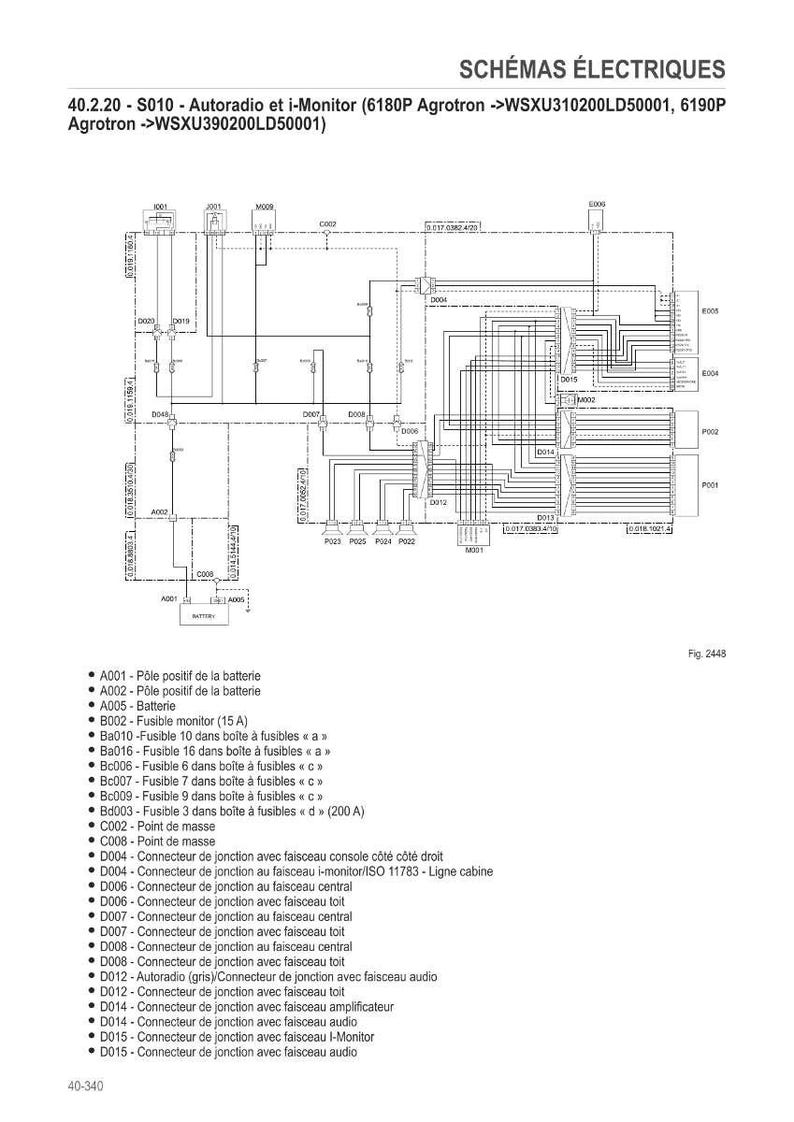 May include: An electrical schematic diagram with text in French, featuring a complex network of lines and symbols. The diagram includes labels for various components like fuses, connectors, and batteries, with a reference number at the bottom.