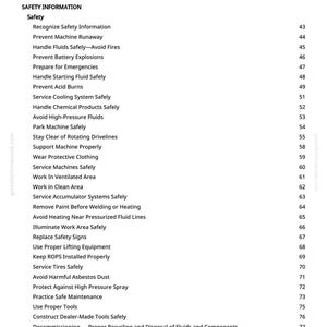 May include: A page from a manual titled "Table of Contents" with a list of safety topics. The topics include "Prevent Machine Runaway", "Handle Fluids Safely", and "Avoid Harmful Asbestos Dust". The page number "2" is at the bottom.