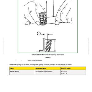 Puede incluir: Diagrama que ilustra la medici&oacute;n de la inclinaci&oacute;n del resorte de la v&aacute;lvula. La imagen muestra un resorte de v&aacute;lvula que se est&aacute; midiendo. El texto indica una inclinaci&oacute;n m&aacute;xima de 1,3 mm.