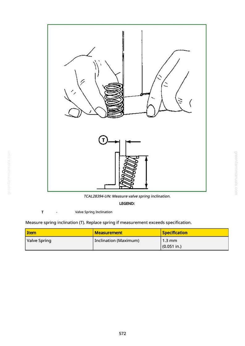 Puede incluir: Diagrama que ilustra la medici&oacute;n de la inclinaci&oacute;n del resorte de la v&aacute;lvula. La imagen muestra un resorte de v&aacute;lvula que se est&aacute; midiendo. El texto indica una inclinaci&oacute;n m&aacute;xima de 1,3 mm.