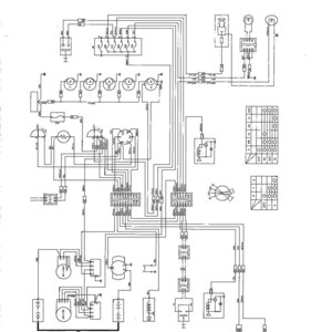 May include: A detailed wiring diagram with the title "WIRING DIAGRAM" at the top. The diagram is a complex arrangement of lines, symbols, and labels, illustrating electrical circuits and components. The image is in black and white.