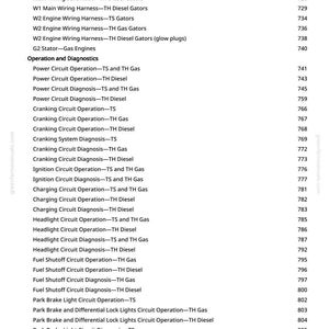 Pode incluir: Uma p&aacute;gina branca com uma lista de diagn&oacute;sticos e opera&ccedil;&otilde;es do sistema el&eacute;trico automotivo. O texto inclui termos como "Chicote principal", "Circuito de alimenta&ccedil;&atilde;o" e "Circuito de corte de combust&iacute;vel", juntamente com os n&uacute;meros de p&aacute;gina correspondentes.