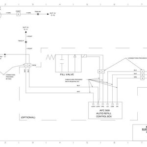 May include: Electrical schematic diagram of a reserve oil system, featuring a circulating pump, fill valve, and AFC 500 auto refill control box. The diagram includes labels and connectors, with the text "RESERVE OIL LEVEL SENSOR".