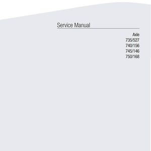 May include: A service manual for axles, featuring the Dana Spicer logo. The manual includes specifications for axle models 735/527, 740/156, 745/146, and 750/168. The document is labeled ASM-0060 and was published in September 2013.